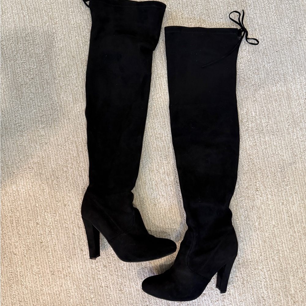 Steve Madden Gorgeous Boots - Black Over-the-Knee Heeled Boots Sz 8